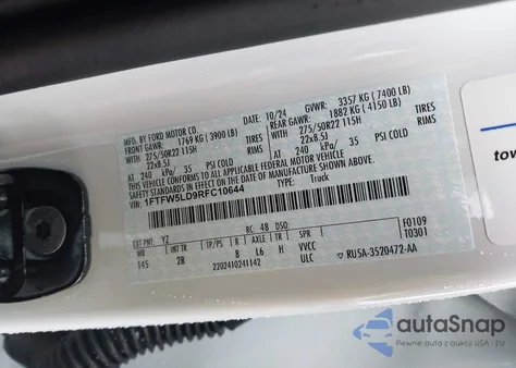 2024 Ford F-150 Lariat from USA, damaged, VIN 1FTFW5LD9RFC10644